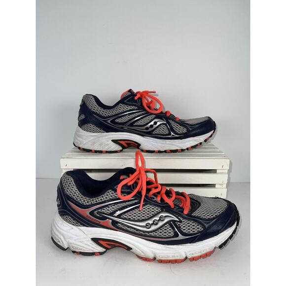 Saucony Running Shoes Womens Size 9 Gray Navy Orange Mesh Grid Cushion S15328-3 - Picture 1 of 6